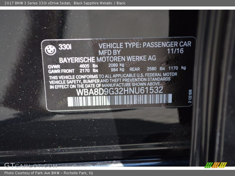 Black Sapphire Metallic / Black 2017 BMW 3 Series 330i xDrive Sedan