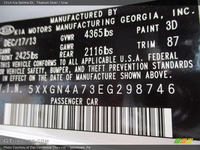 Titanium Silver / Gray 2014 Kia Optima EX