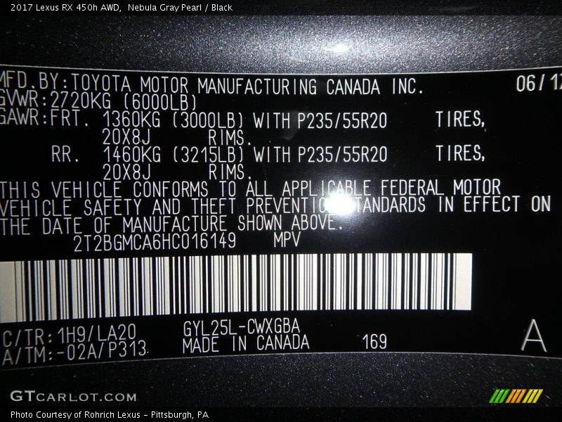 Nebula Gray Pearl / Black 2017 Lexus RX 450h AWD