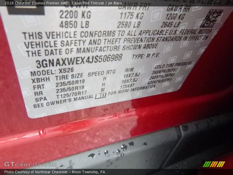 Cajun Red Tintcoat / Jet Black 2018 Chevrolet Equinox Premier AWD