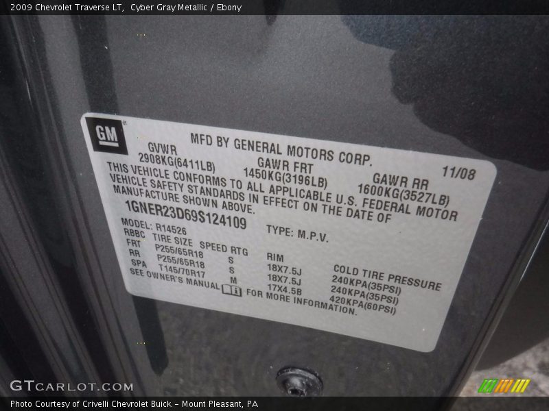 Cyber Gray Metallic / Ebony 2009 Chevrolet Traverse LT