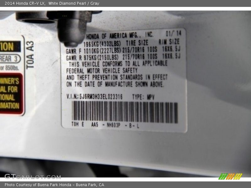 White Diamond Pearl / Gray 2014 Honda CR-V LX