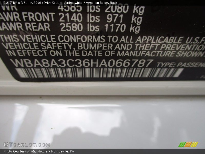 Alpine White / Venetian Beige/Black 2017 BMW 3 Series 320i xDrive Sedan