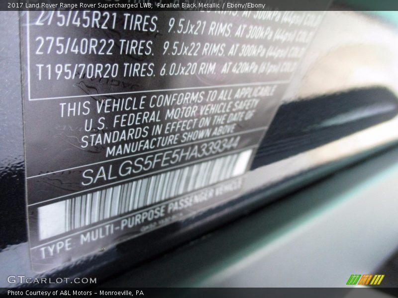 Farallon Black Metallic / Ebony/Ebony 2017 Land Rover Range Rover Supercharged LWB