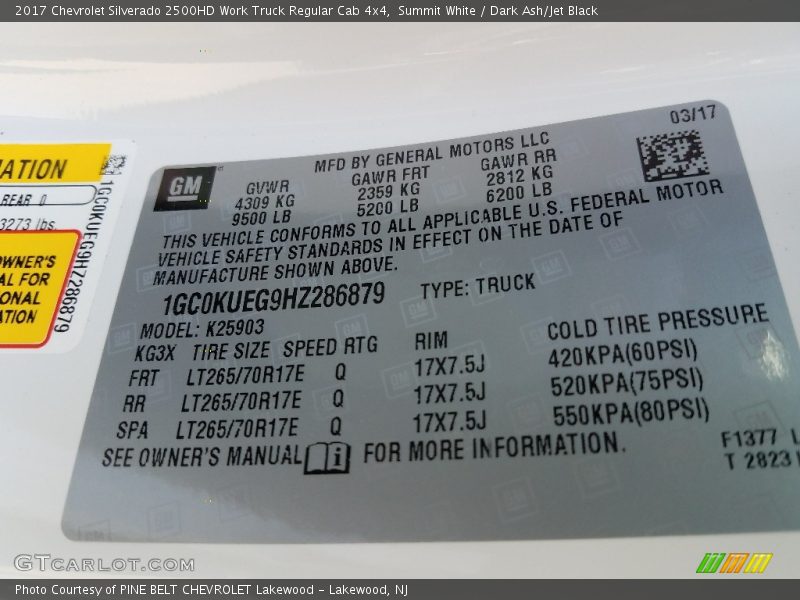 Summit White / Dark Ash/Jet Black 2017 Chevrolet Silverado 2500HD Work Truck Regular Cab 4x4