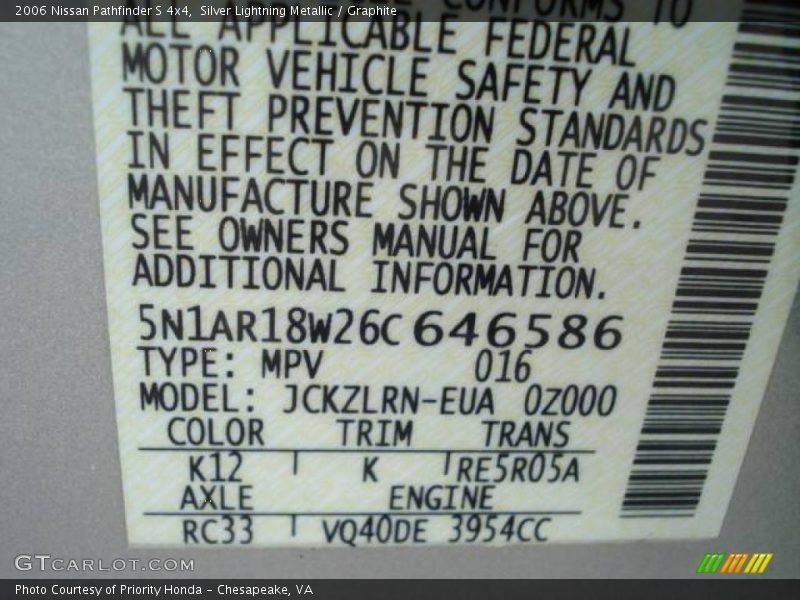 Silver Lightning Metallic / Graphite 2006 Nissan Pathfinder S 4x4
