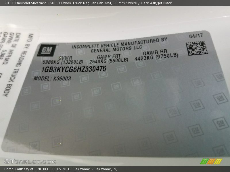 Summit White / Dark Ash/Jet Black 2017 Chevrolet Silverado 3500HD Work Truck Regular Cab 4x4