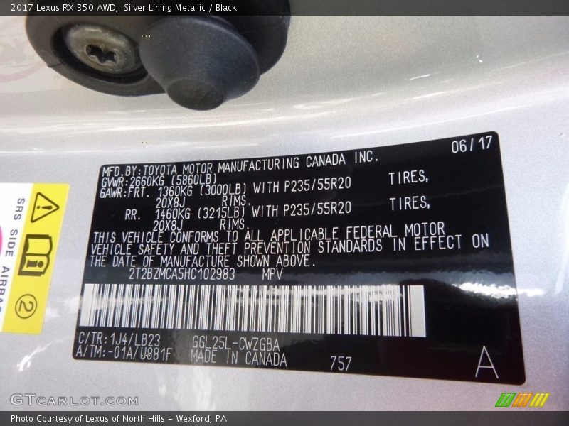 Silver Lining Metallic / Black 2017 Lexus RX 350 AWD