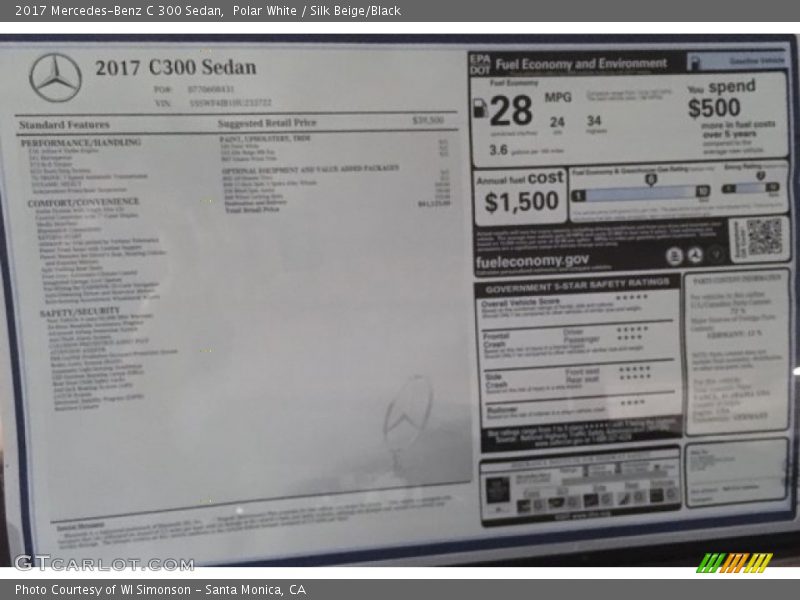 Polar White / Silk Beige/Black 2017 Mercedes-Benz C 300 Sedan