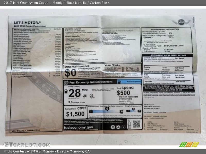 Midnight Black Metallic / Carbon Black 2017 Mini Countryman Cooper