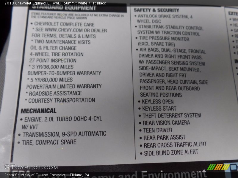 Summit White / Jet Black 2018 Chevrolet Equinox LT AWD