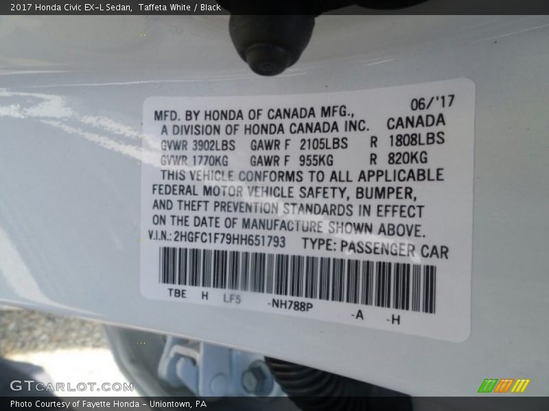 Taffeta White / Black 2017 Honda Civic EX-L Sedan