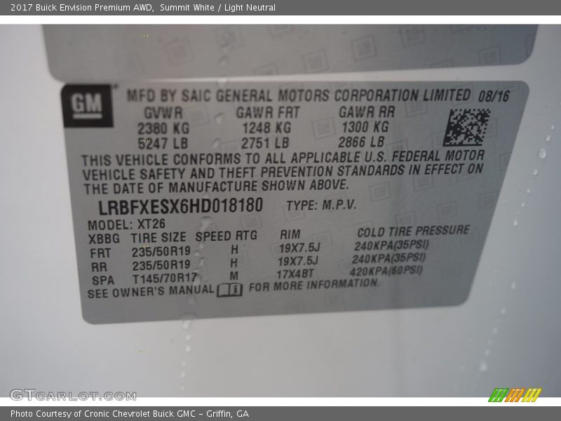 Summit White / Light Neutral 2017 Buick Envision Premium AWD