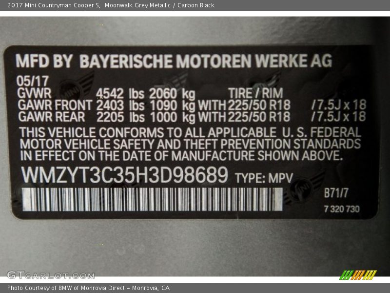 Moonwalk Grey Metallic / Carbon Black 2017 Mini Countryman Cooper S