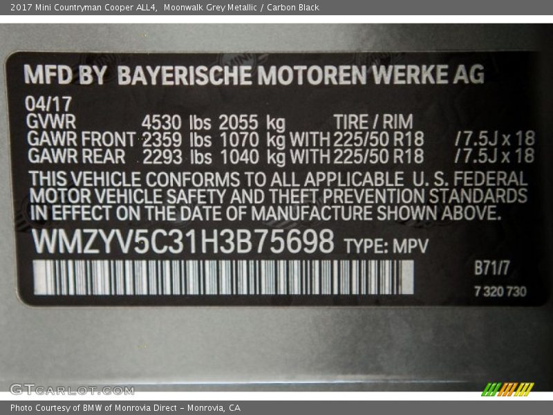 Moonwalk Grey Metallic / Carbon Black 2017 Mini Countryman Cooper ALL4