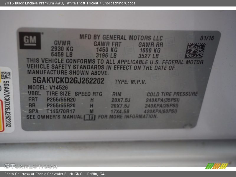 White Frost Tricoat / Choccachino/Cocoa 2016 Buick Enclave Premium AWD