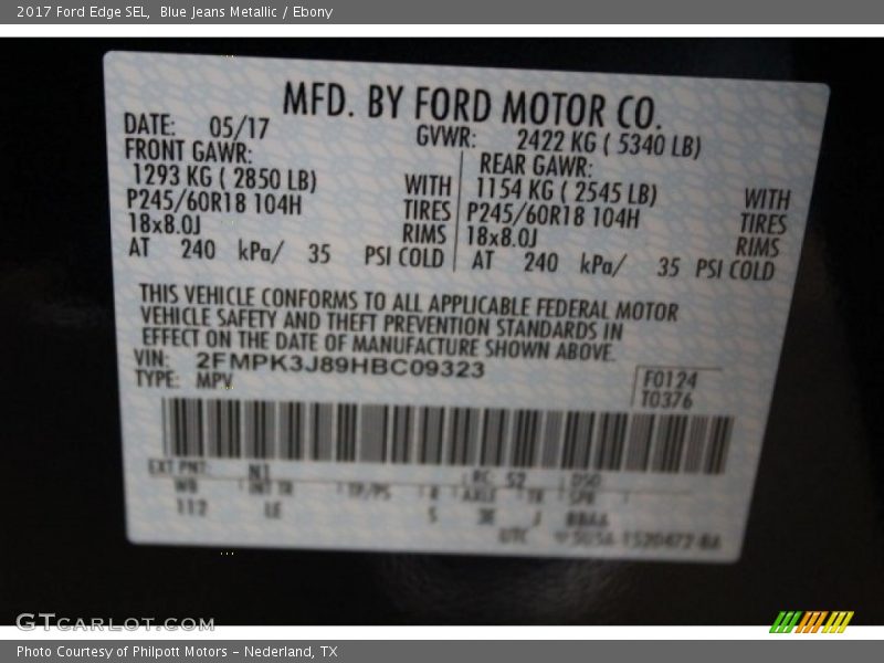 Blue Jeans Metallic / Ebony 2017 Ford Edge SEL