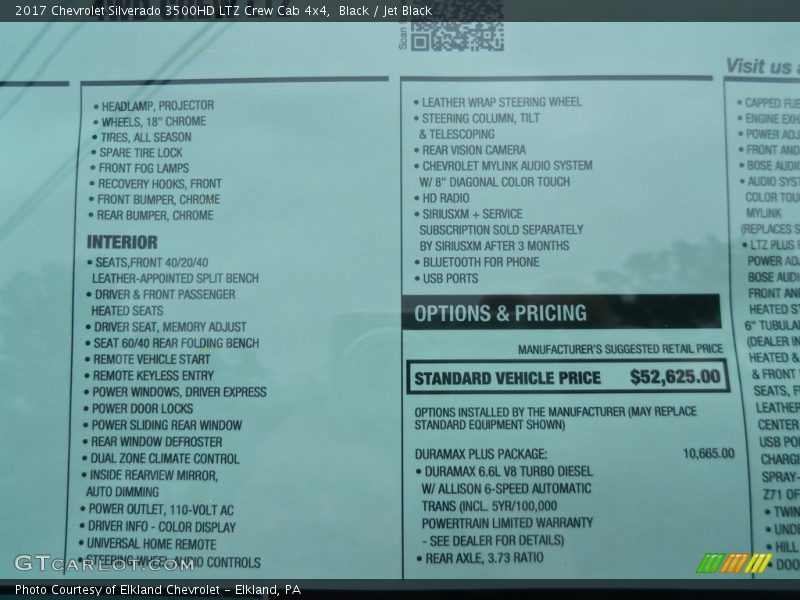  2017 Silverado 3500HD LTZ Crew Cab 4x4 Window Sticker