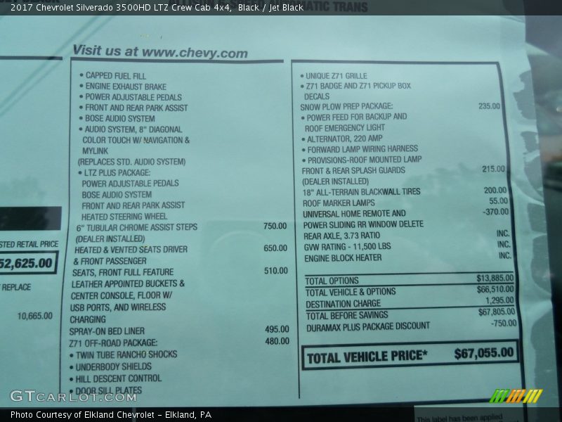  2017 Silverado 3500HD LTZ Crew Cab 4x4 Window Sticker