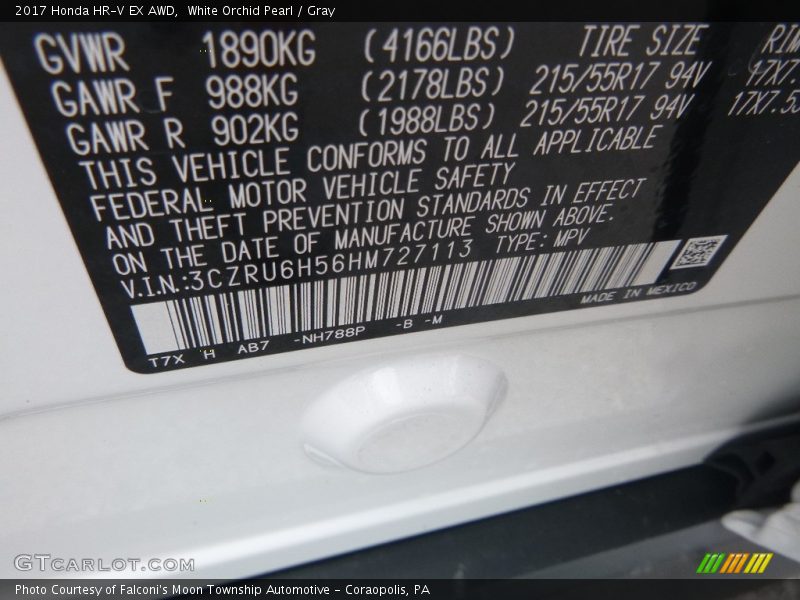 White Orchid Pearl / Gray 2017 Honda HR-V EX AWD