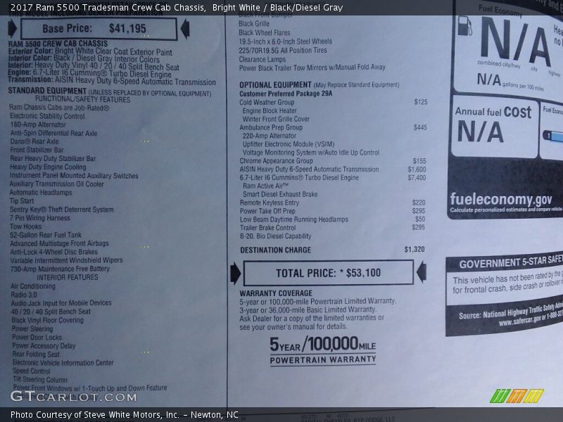 Bright White / Black/Diesel Gray 2017 Ram 5500 Tradesman Crew Cab Chassis