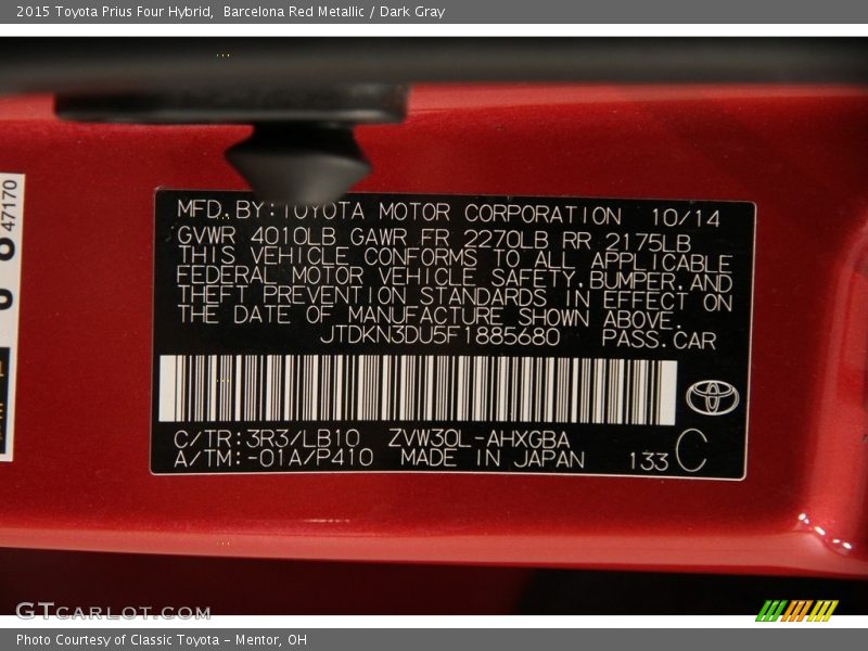 Barcelona Red Metallic / Dark Gray 2015 Toyota Prius Four Hybrid
