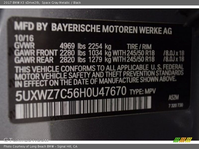 Space Gray Metallic / Black 2017 BMW X3 sDrive28i