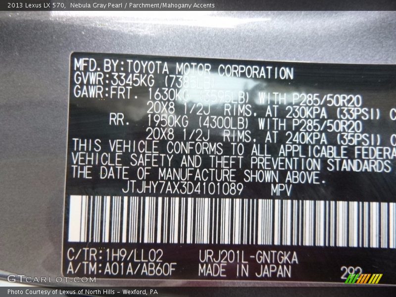 Nebula Gray Pearl / Parchment/Mahogany Accents 2013 Lexus LX 570