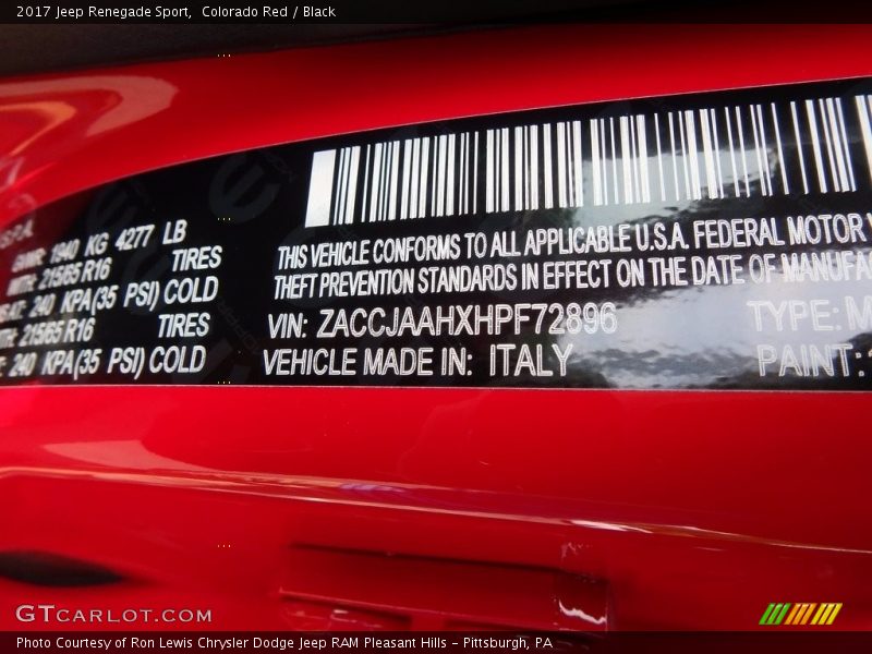 Colorado Red / Black 2017 Jeep Renegade Sport