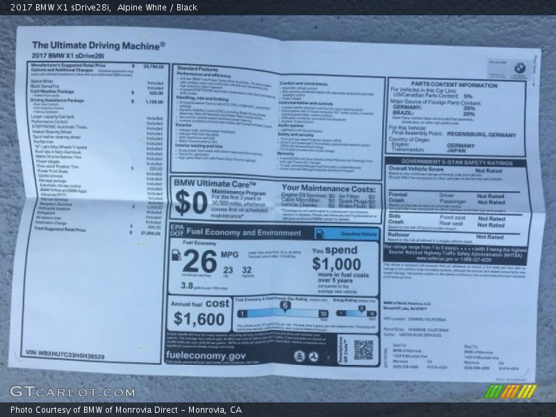 Alpine White / Black 2017 BMW X1 sDrive28i