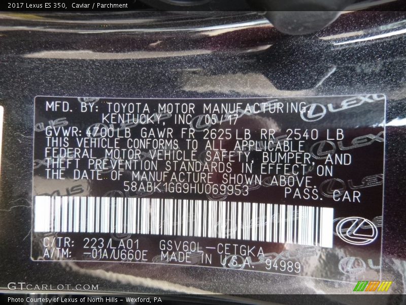 Caviar / Parchment 2017 Lexus ES 350