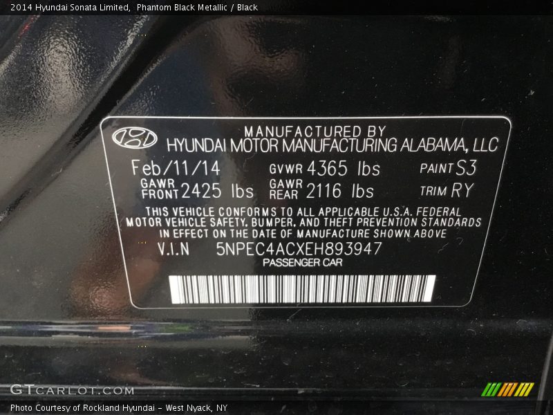 Phantom Black Metallic / Black 2014 Hyundai Sonata Limited
