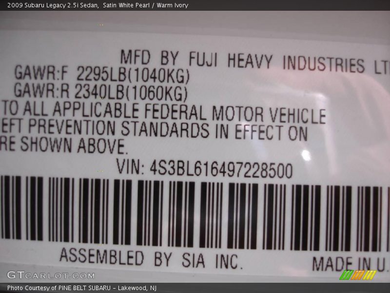 Satin White Pearl / Warm Ivory 2009 Subaru Legacy 2.5i Sedan