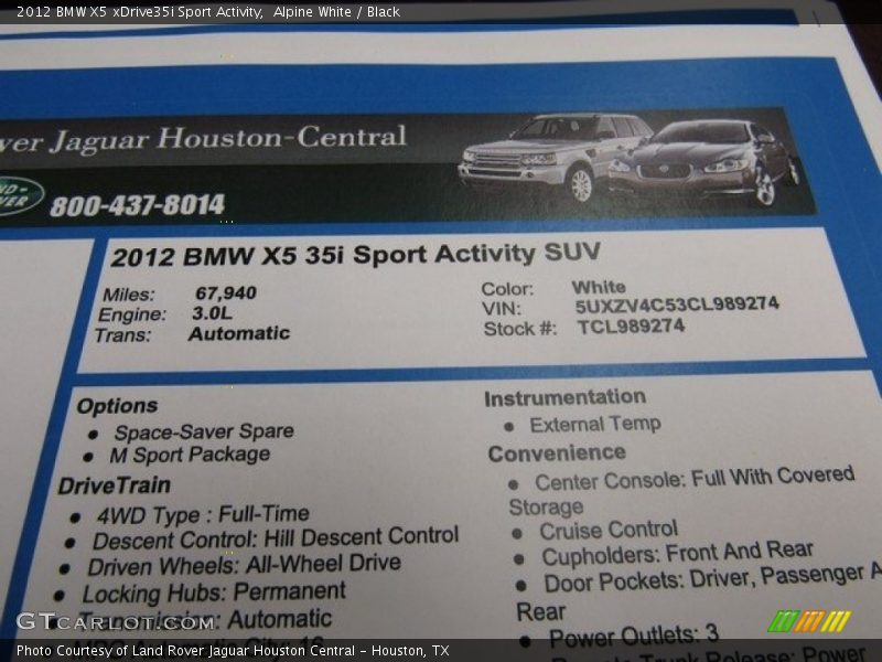 Alpine White / Black 2012 BMW X5 xDrive35i Sport Activity