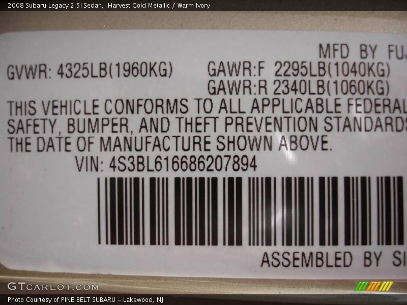 Harvest Gold Metallic / Warm Ivory 2008 Subaru Legacy 2.5i Sedan
