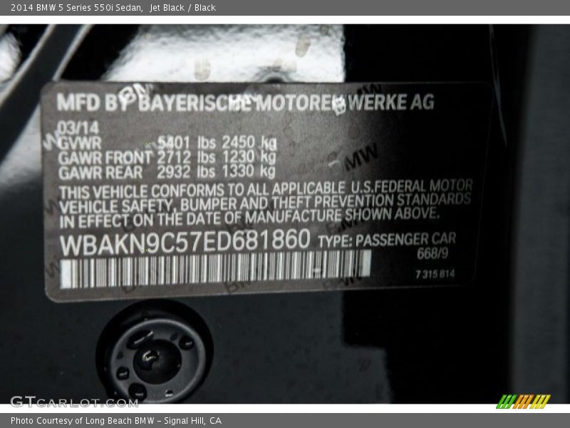 Jet Black / Black 2014 BMW 5 Series 550i Sedan