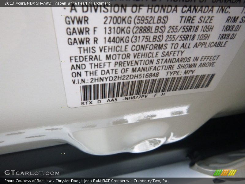 Aspen White Pearl / Parchment 2013 Acura MDX SH-AWD