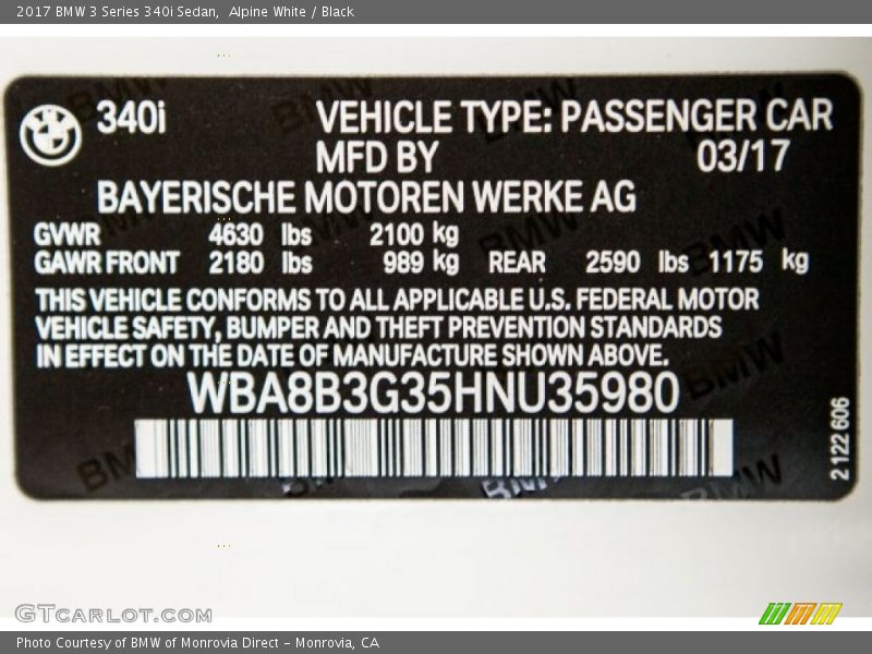 Alpine White / Black 2017 BMW 3 Series 340i Sedan
