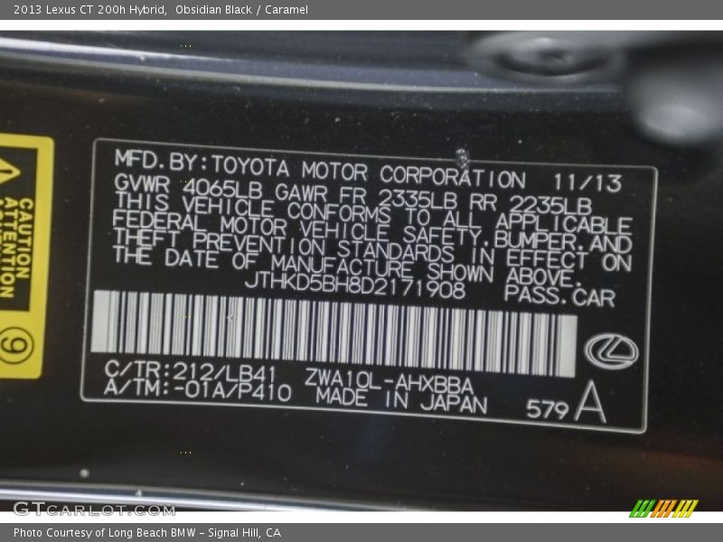 Obsidian Black / Caramel 2013 Lexus CT 200h Hybrid