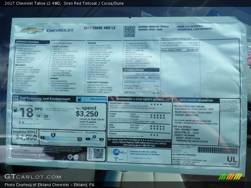 Siren Red Tintcoat / Cocoa/Dune 2017 Chevrolet Tahoe LS 4WD