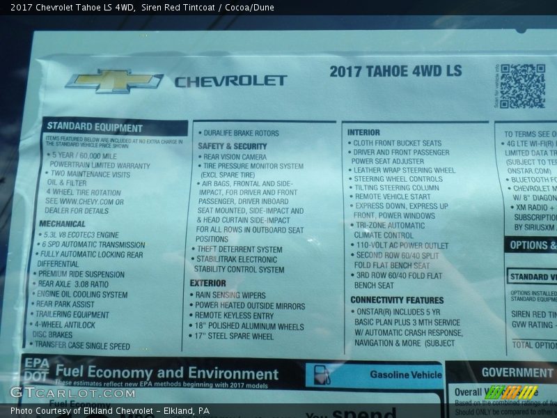 Siren Red Tintcoat / Cocoa/Dune 2017 Chevrolet Tahoe LS 4WD