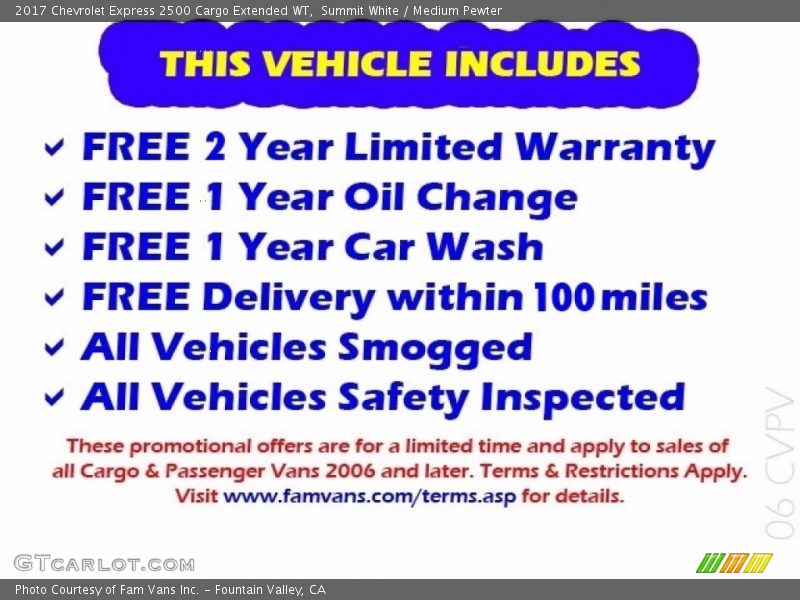 Summit White / Medium Pewter 2017 Chevrolet Express 2500 Cargo Extended WT