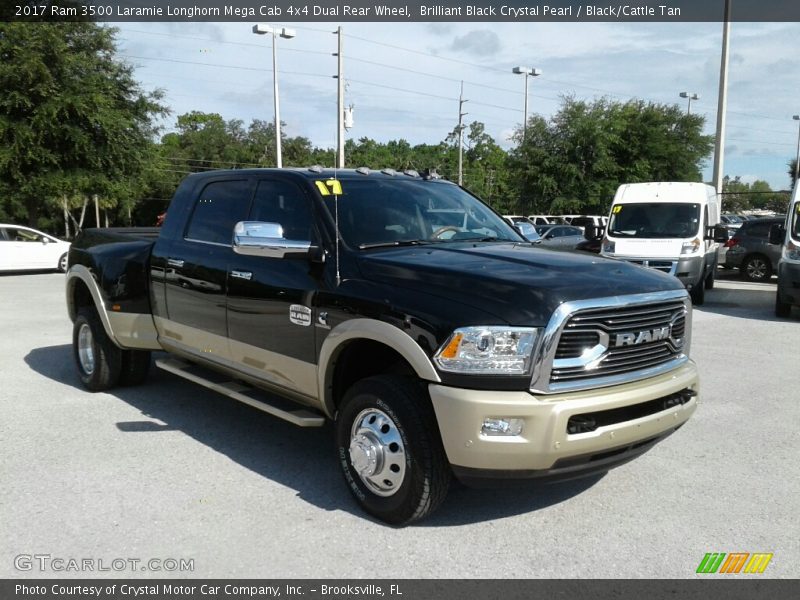 Brilliant Black Crystal Pearl / Black/Cattle Tan 2017 Ram 3500 Laramie Longhorn Mega Cab 4x4 Dual Rear Wheel
