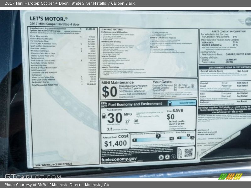 White Silver Metallic / Carbon Black 2017 Mini Hardtop Cooper 4 Door