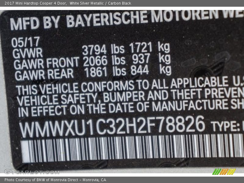 White Silver Metallic / Carbon Black 2017 Mini Hardtop Cooper 4 Door