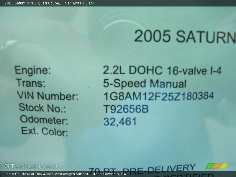 Polar White / Black 2005 Saturn ION 2 Quad Coupe