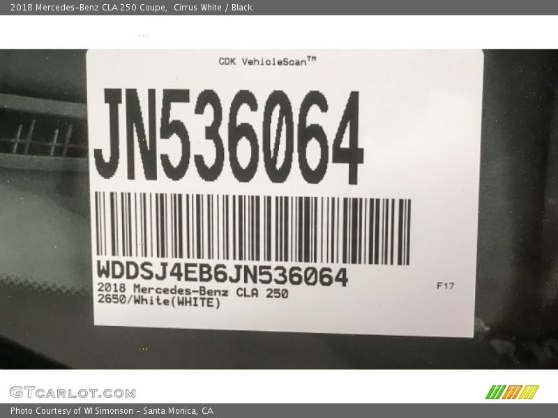Cirrus White / Black 2018 Mercedes-Benz CLA 250 Coupe