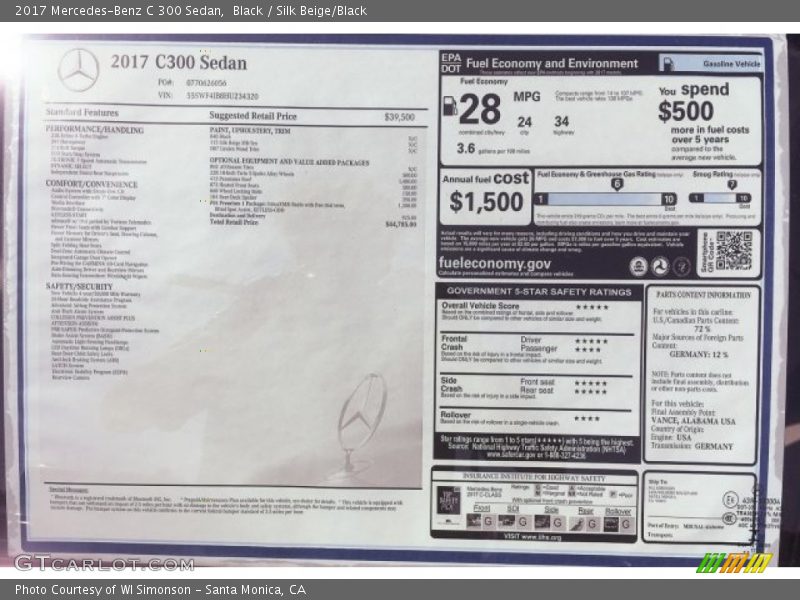 Black / Silk Beige/Black 2017 Mercedes-Benz C 300 Sedan