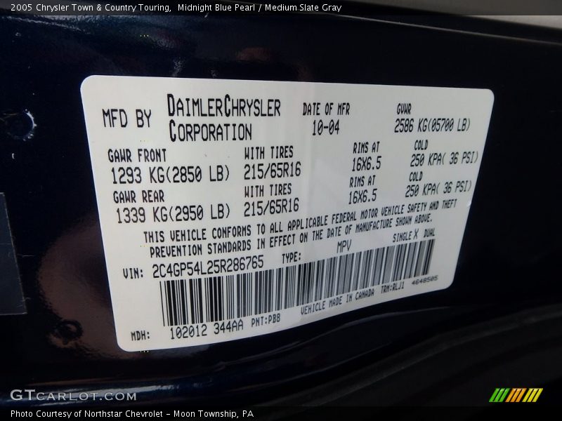 Midnight Blue Pearl / Medium Slate Gray 2005 Chrysler Town & Country Touring