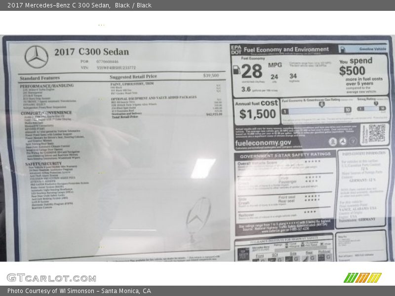 Black / Black 2017 Mercedes-Benz C 300 Sedan